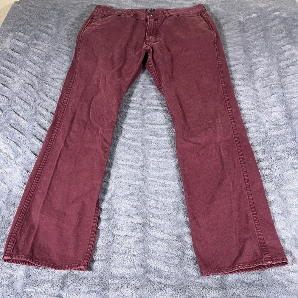 J.Crew Men The Sutton Straight Leg Pants 35x32 Burgundy Maroon Cotton AB033 FA16